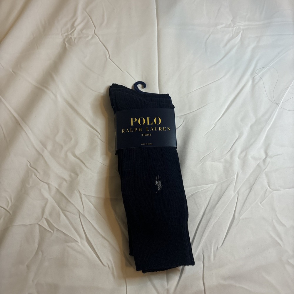 Polo Ralph Lauren Men's Size 10-13 Navy Set of 3 Supersoft Rib Socks NWT